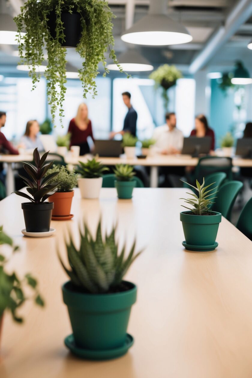 Bürotisch mit Pflanzen